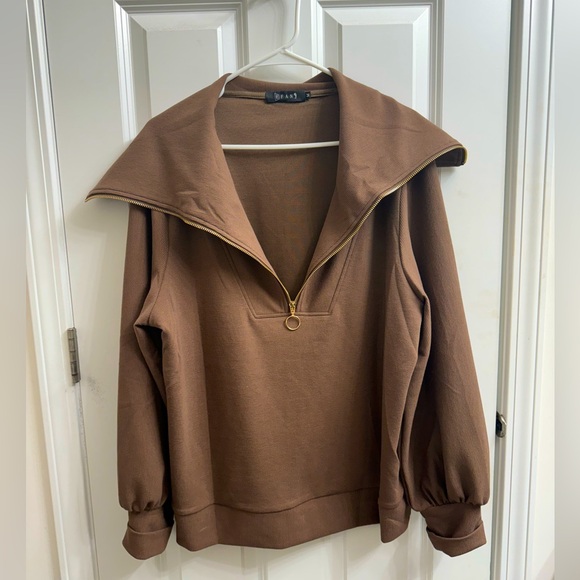 EFAN Womens Half Zip Pullover Oversized Sweatshirt - Brown - M - Picture 4 of 4